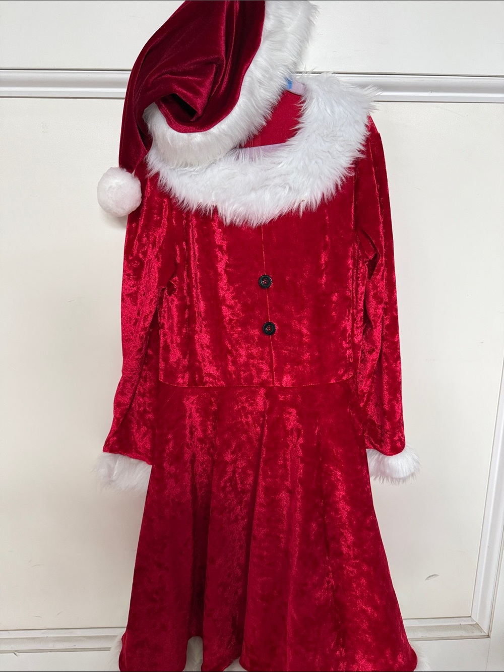 Holiday Red Velvet Santa Dress with White Faux-Fur Trim